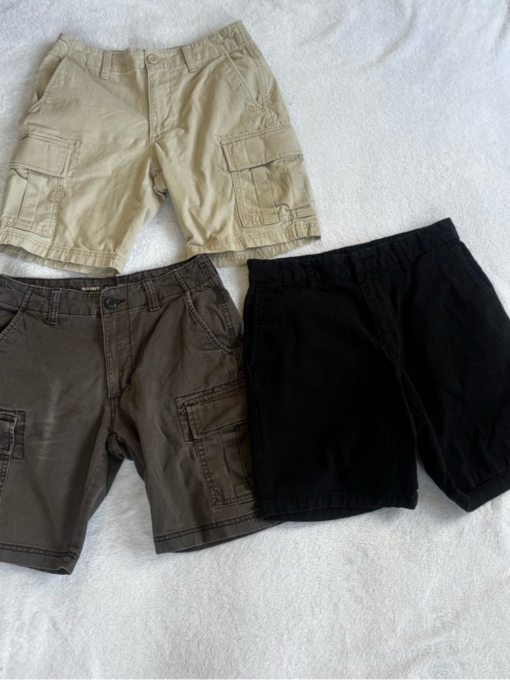 LOT OF 3 Old Navy Men’s Shorts Size 28 - Khaki, Grey, Black Cargo & Slim - Built